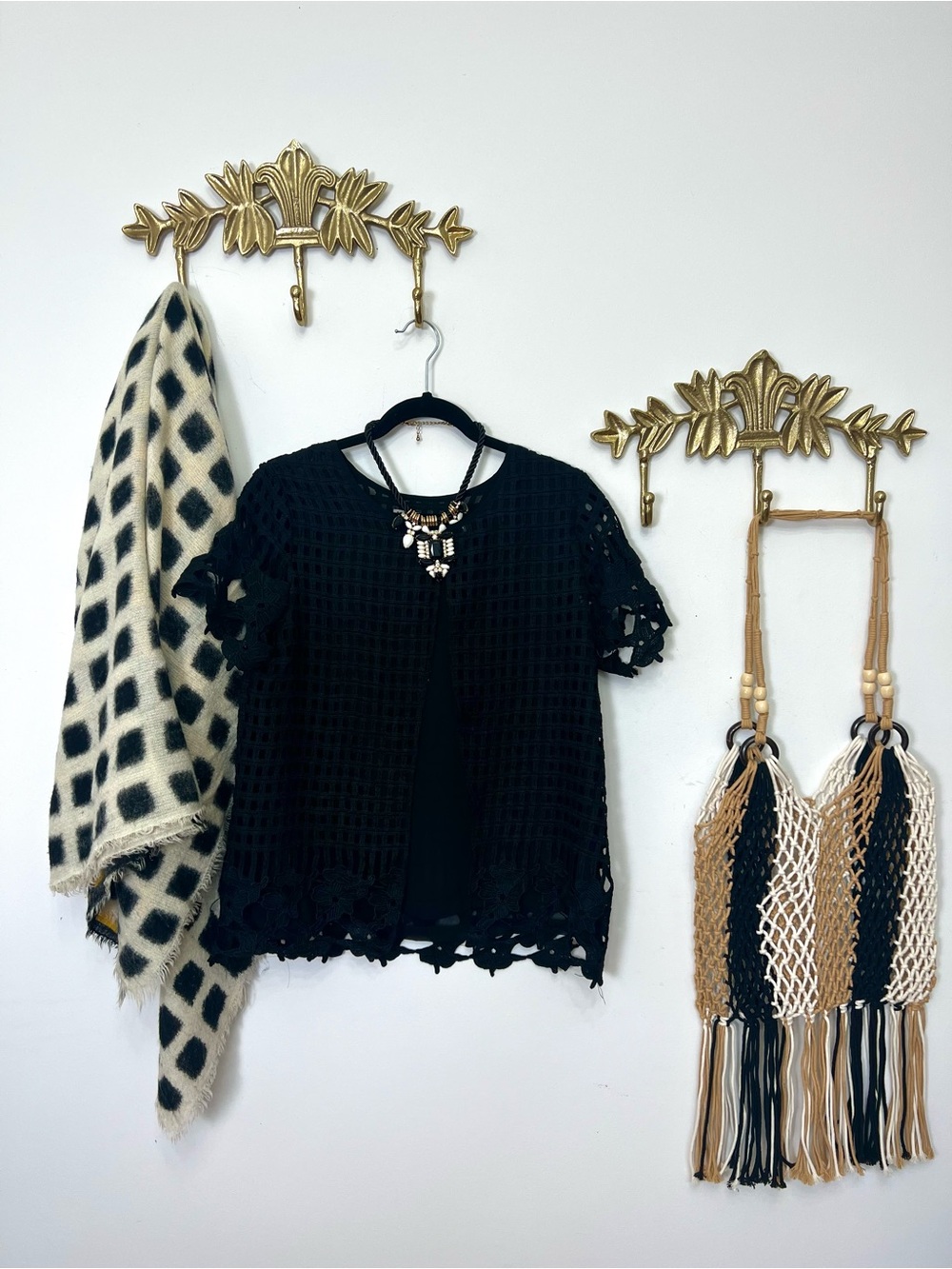 🆕Black short sleeve crochet layered top ptp 20”